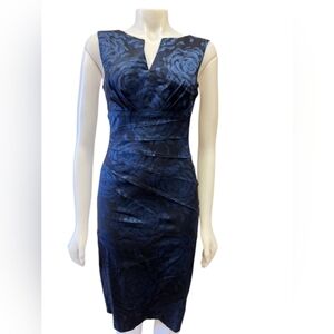 Le Chateau EUC Pencil Dress Floral Blue Midi Size Small